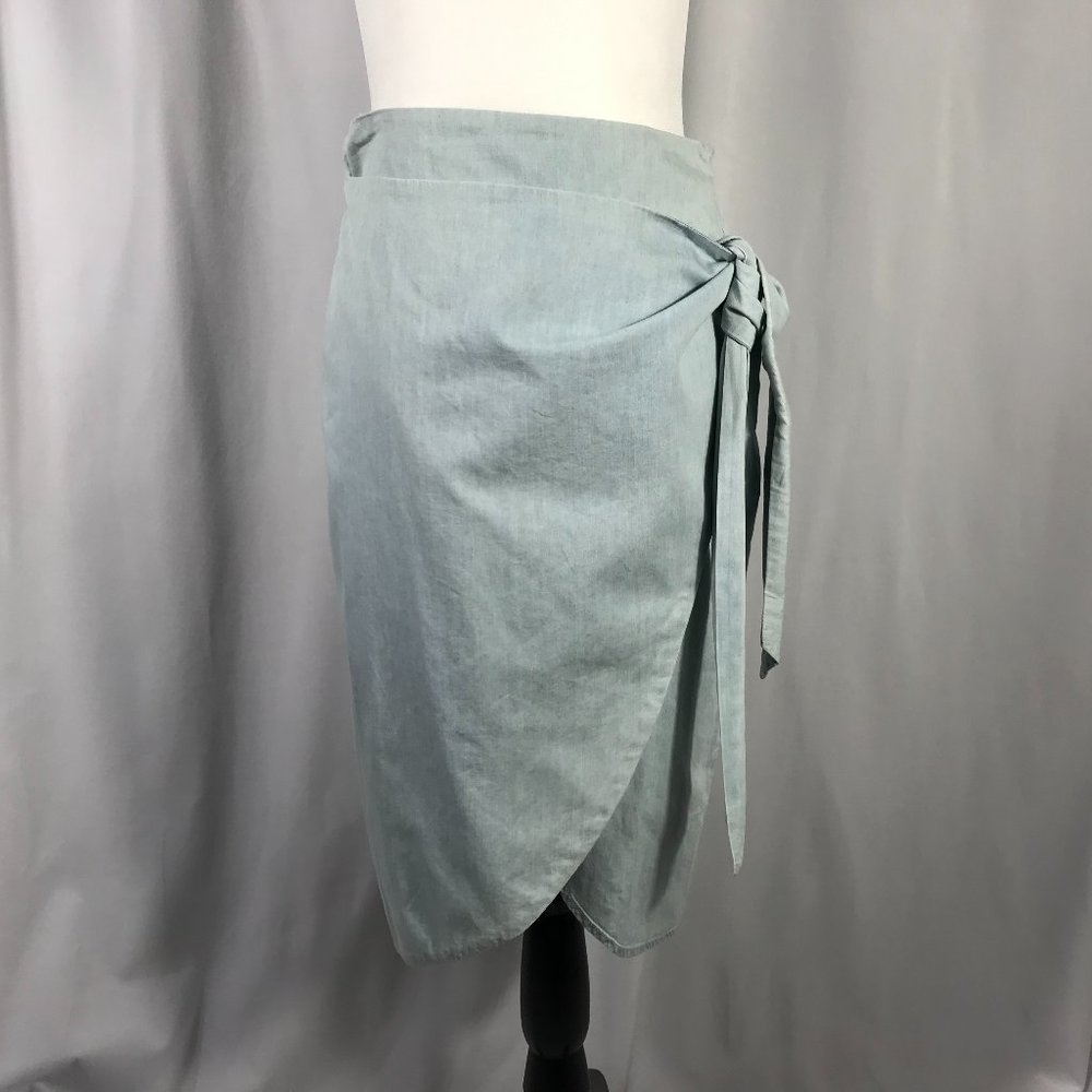 Kersh Oxford Blue Wash Cotton Denim Wrap Skirt Size Small